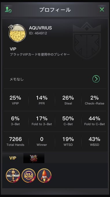 ブラックVIPのプレイヤーのデータ