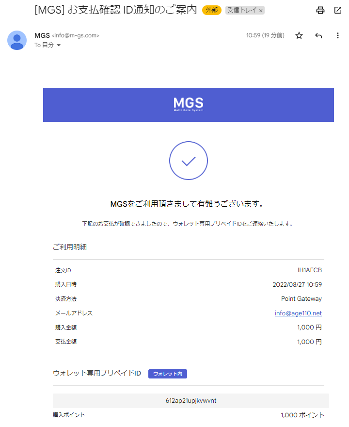 MGSポイントでの入金画面