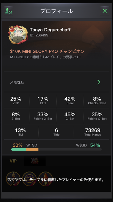KKPokerのプロフィール画面