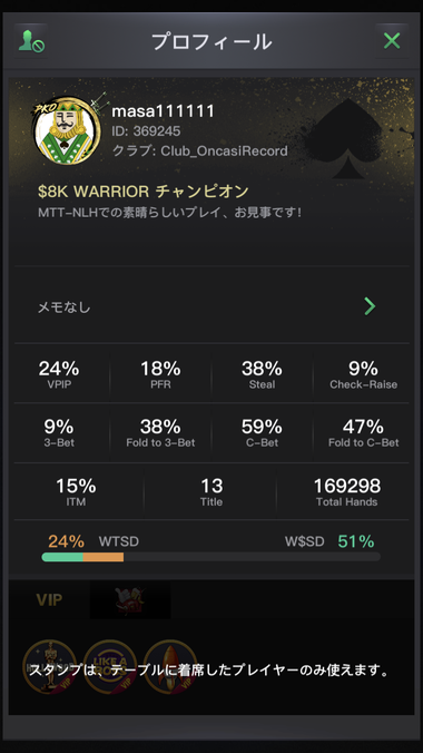プレイヤー様のプロフィール画面