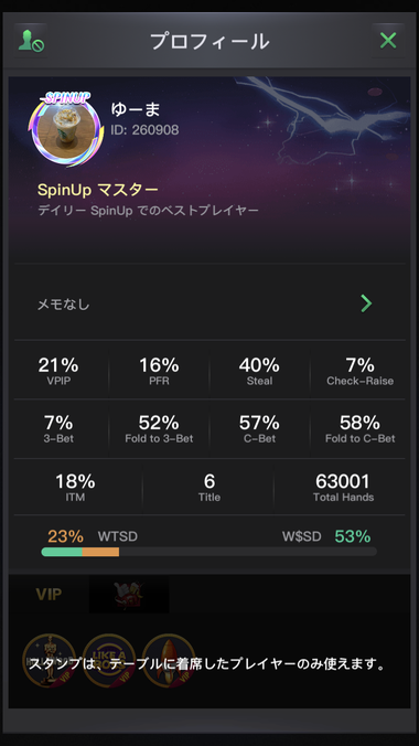 プレイヤー様のプロフィール画面