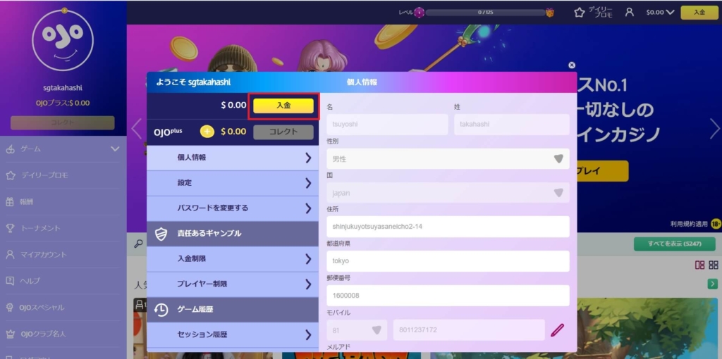 入金画面
