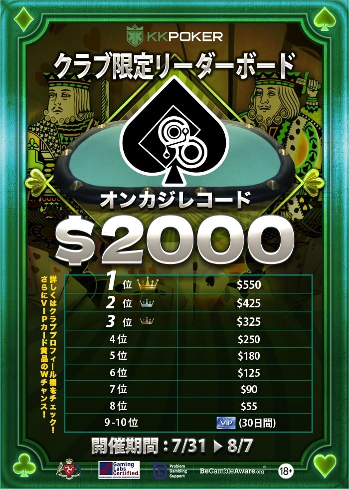 クラブ限定リーダーボード　オンカジレコード$2000