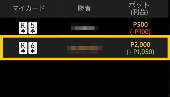 ハンド履歴を一覧