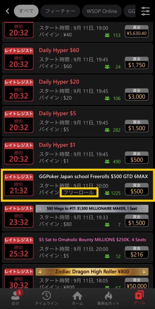 トーナメントが一覧で表示