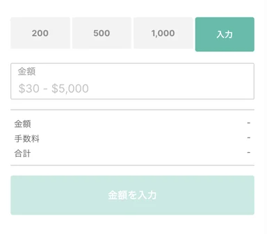 金額などを入力する画面