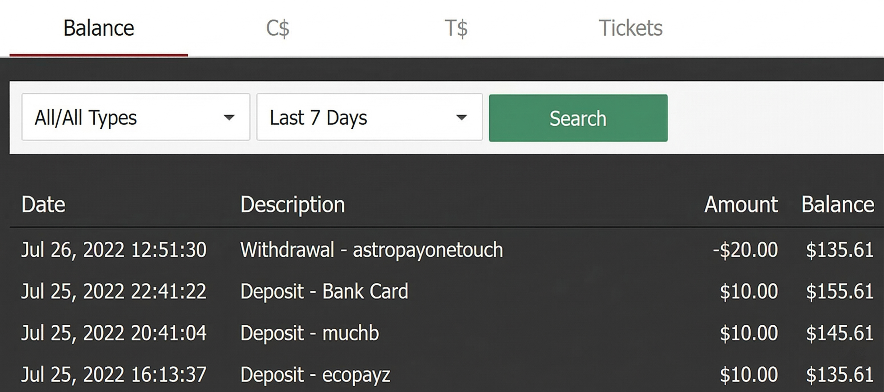 recorded as "Withdrawal – astropayonetouch" as shown above.