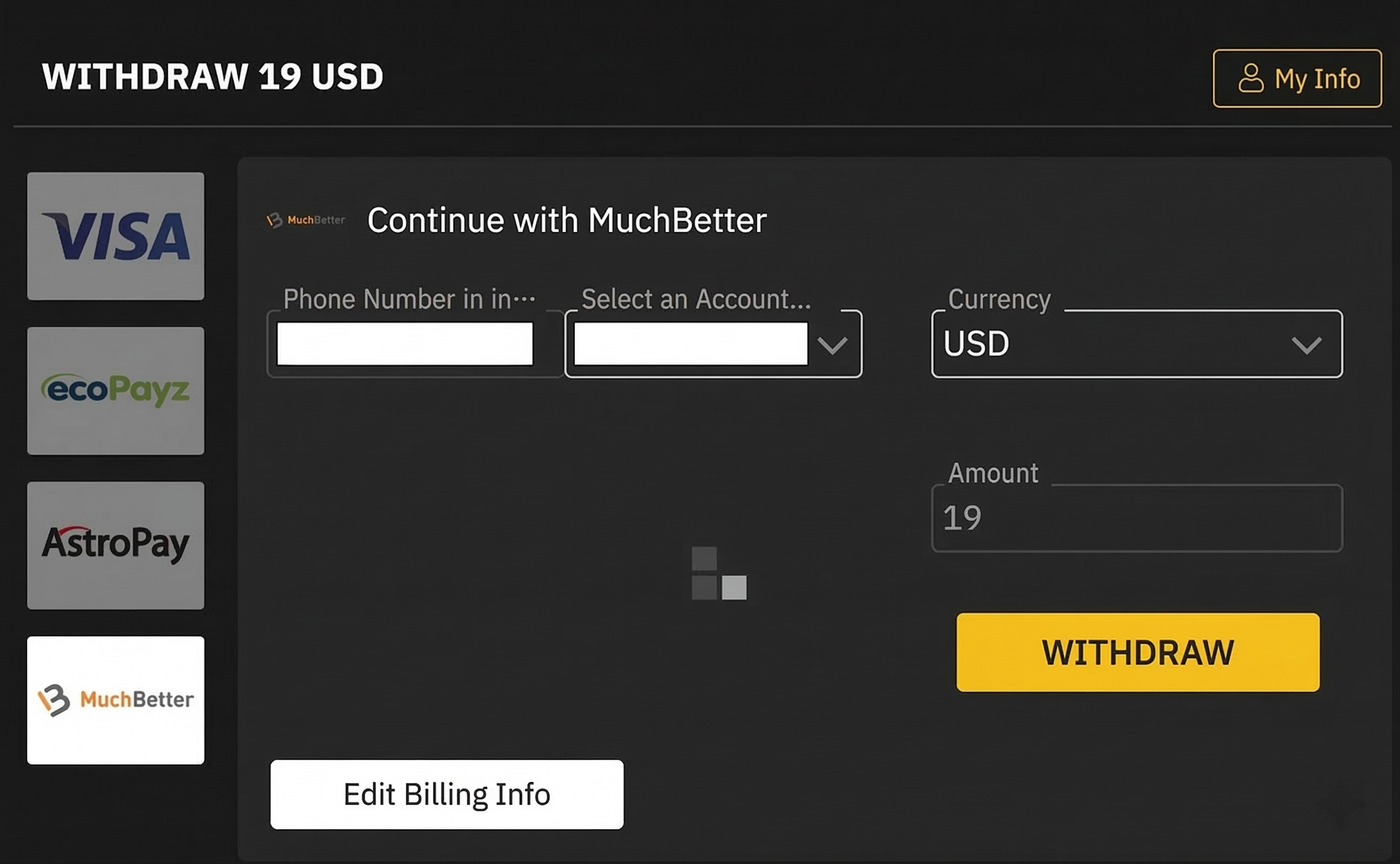 When you press "Withdraw," the request is sent as shown above.