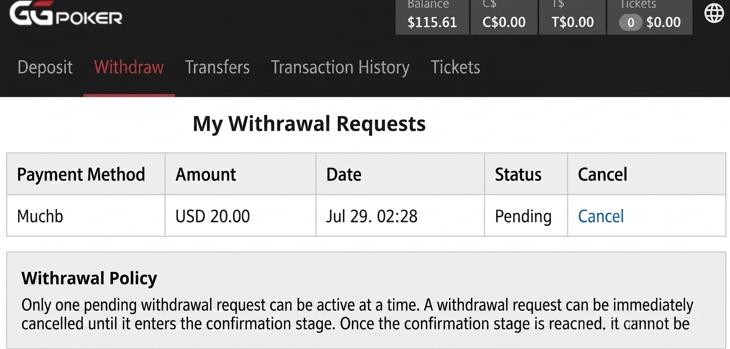 Only One Withdrawal Request can be Made at a Time