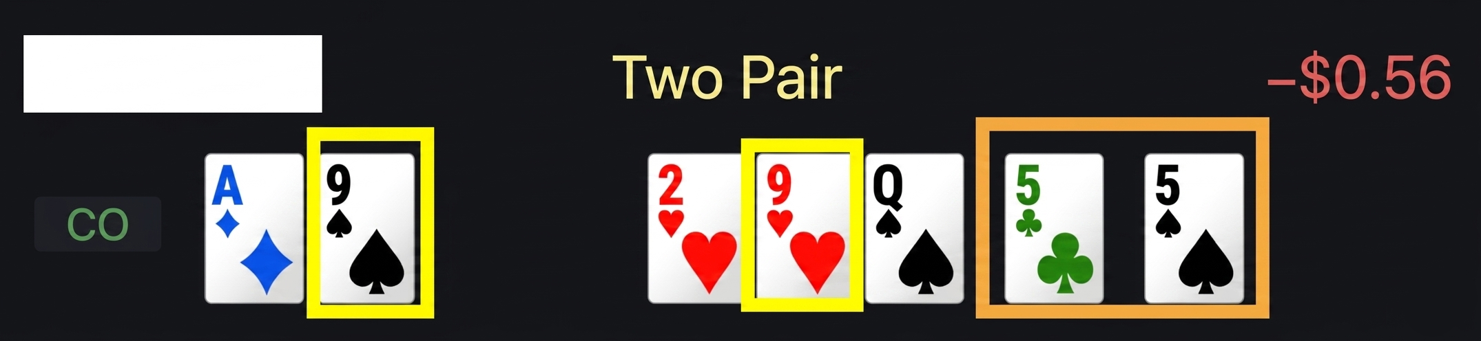 First, the player's "Two Pair" is "99 · 55."