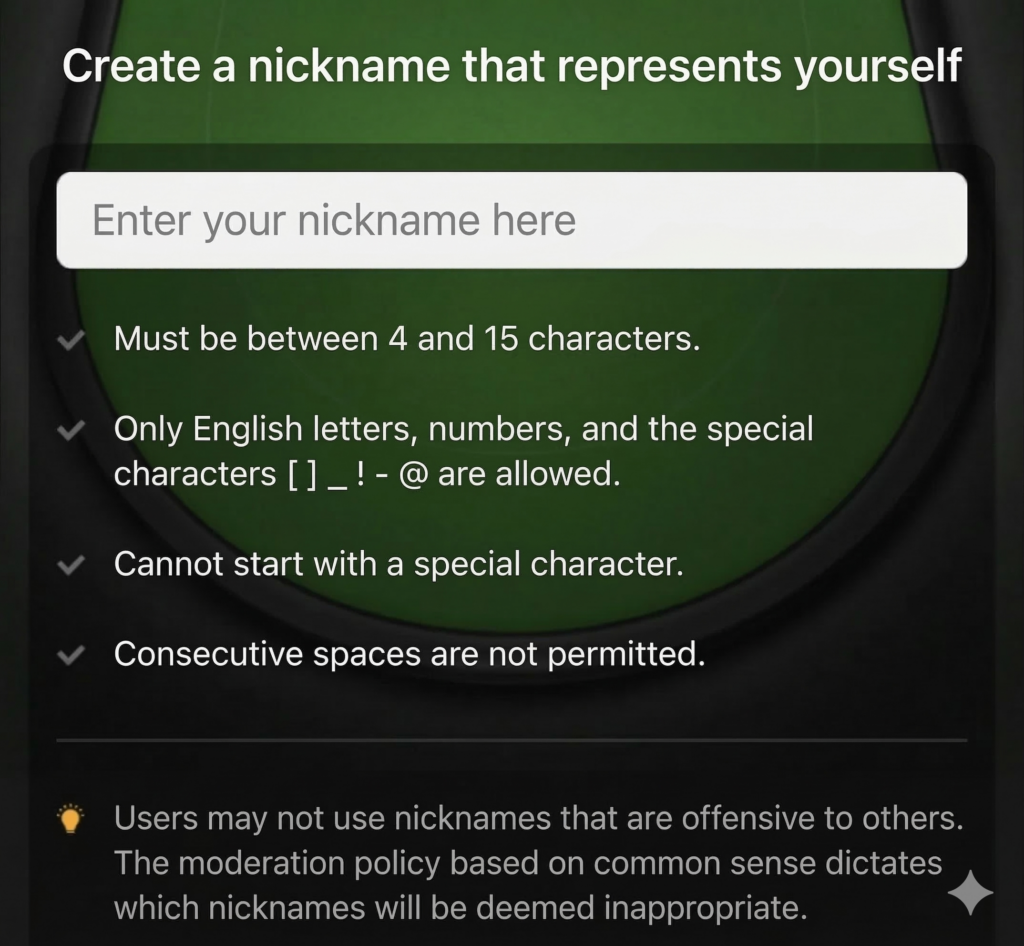Nickname setup