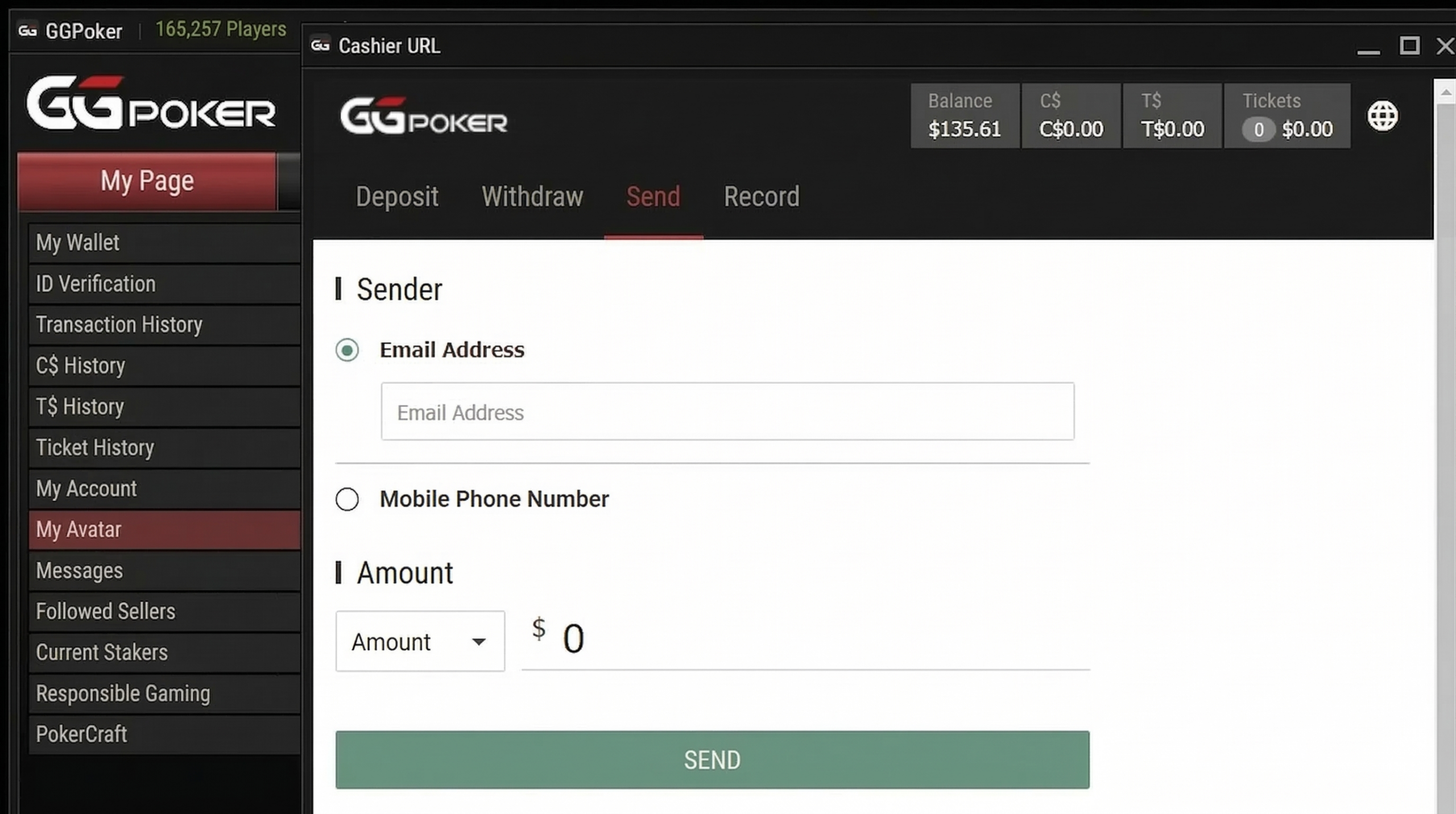 send money to set account
