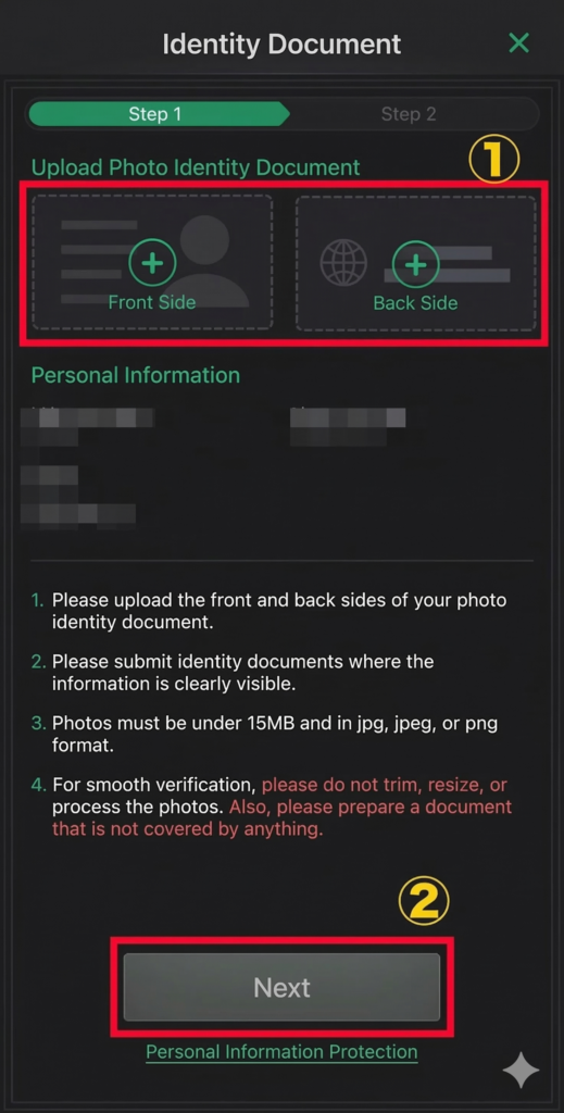 Tap the + button and upload the image of the ID proof you photographed.