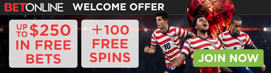 BetOnline WELCOME OFFER UP TO $250 IN FREE BETS +100 FREE SPINS JOIN NOW