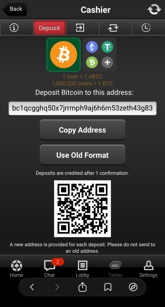 SwC Poker Depositing Bitcoin