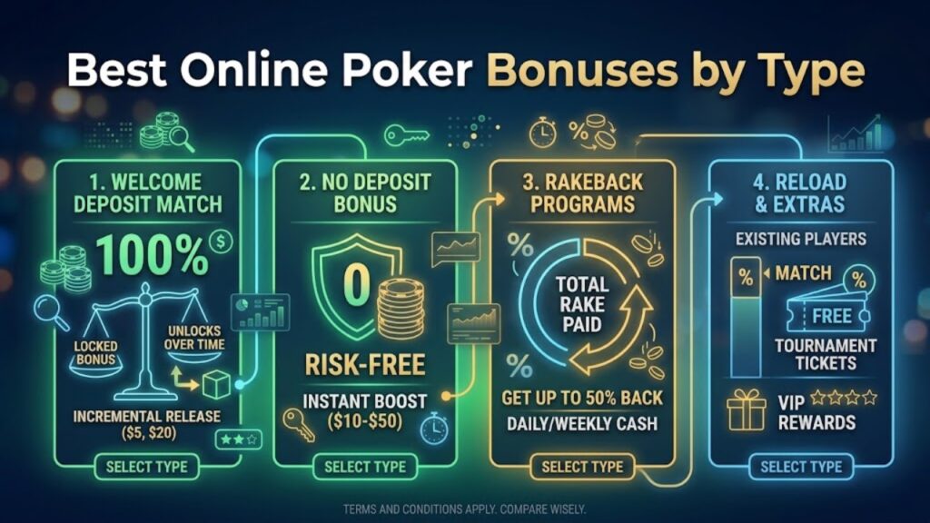 Best Online Poker Bonuses by Type