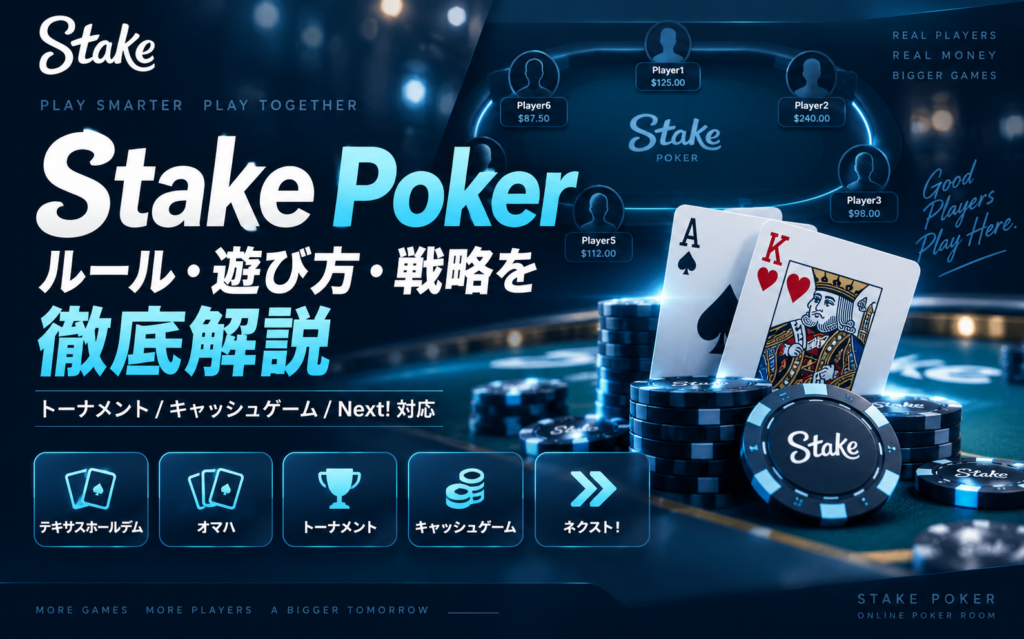 Stake Poker ルール·遊び方·戦略を 徹底解説 トーナメント/キャッシュゲーム/Next!対応